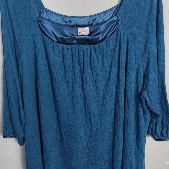 JUST MY SIZE Womens 4X (26W/28W) Blue Green Tunic Top Blouse Lace Sleeves Flowy‎ - Picture 3 of 10